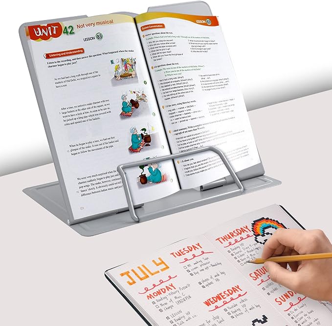 Metal Book Stand - Adjustable Holder for Reading (Full Grey)