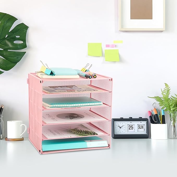 EASEPRES 5 Slot Desk Organizer Tray, Pink