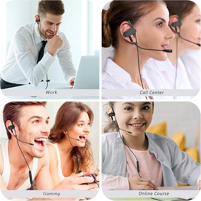 Single-Side USB Earbud with Boom Mic, USB-A Headphone for PC, Mac, Laptop, Desktop, PS4, PS5 & Call Center, Ideal for Conference, Gaming, Remote Work, 5.9FT Long Cord, Right-Ear Only