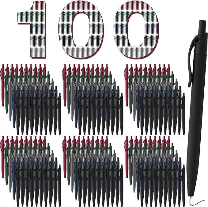 100 Pack Black Pens Bulk Retractable No Bleed Click Black Ink Smooth Writing Ballpoint Pens for School Office Supplies, 1.0mm