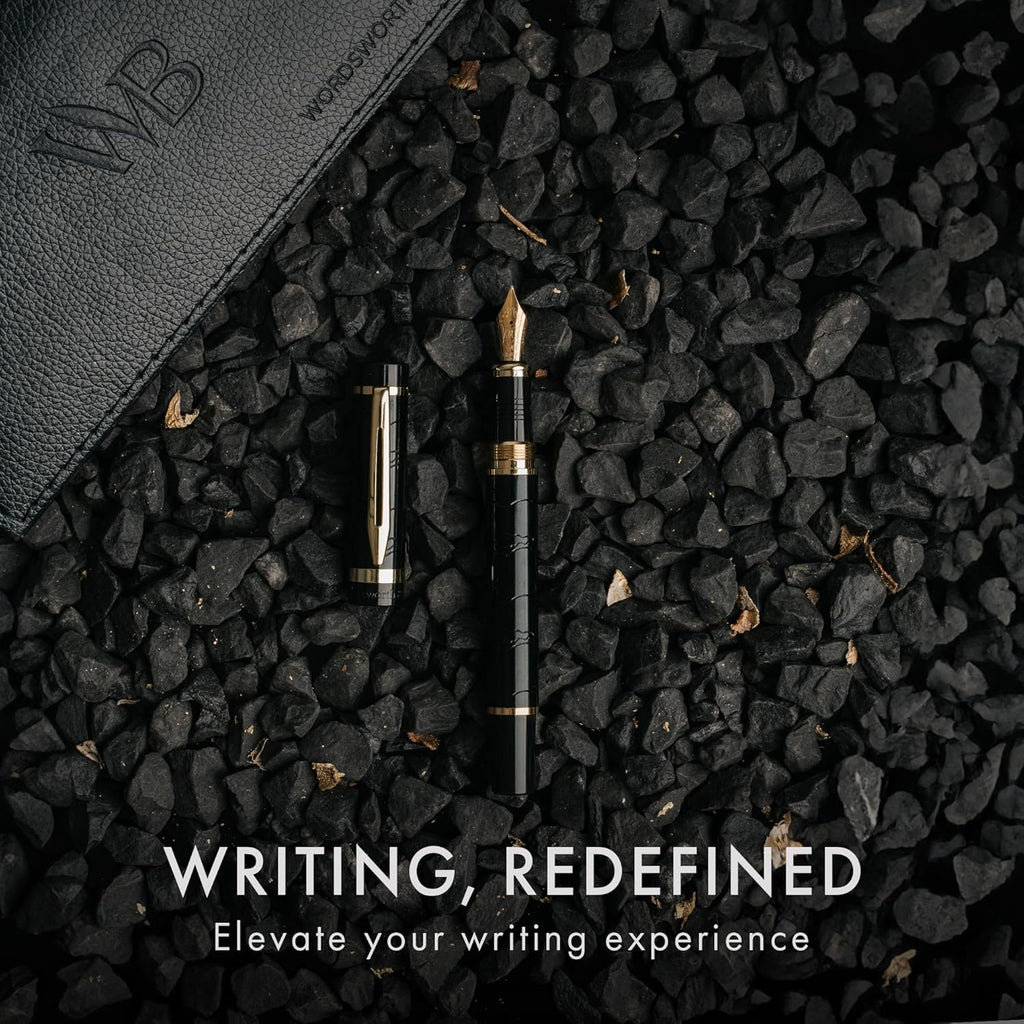 Wordsworth & Black Primori Fountain Pen Set [Black Gold]; Medium Nib, Gift Case, 24 Ink Cartridges, Refill Converter, Manual; Journaling, Calligraphy, Smooth Writing Pens; Left & Right Handed