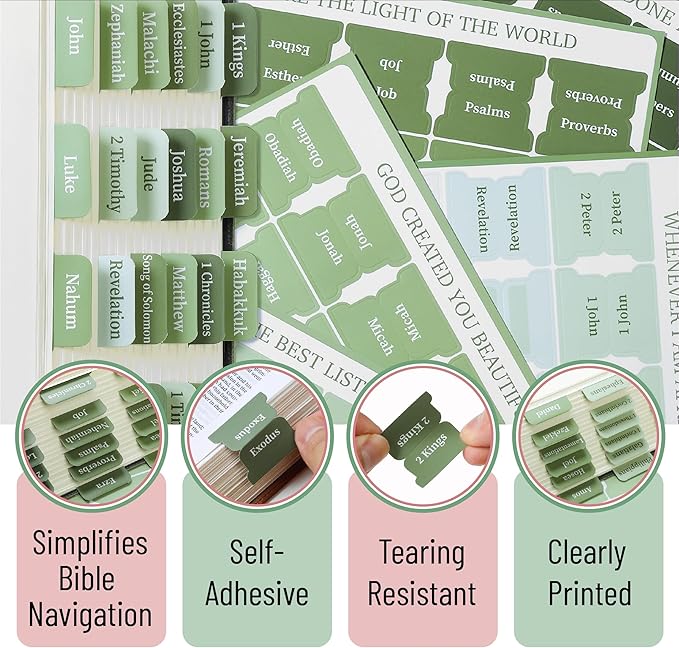 Mr. Pen- Bible Tabs, 75 Tabs, Sage Green, Laminated Bible Tabs for Women and Men, Bible Tabs for Study Bible Index Tabs, Bible Book Tabs, Bible Labels Tabs, Mr Pen Bible Tabs for Women Study Bible