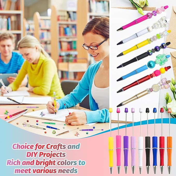 45 Pieces Beadable Pens - Beaded Pens Colourful Plastic Diy Black Ink Ballpoint Pens Bulk - Bead Pens Suitable For Teacher, Students, Office, School, Graduation Gift Supplies