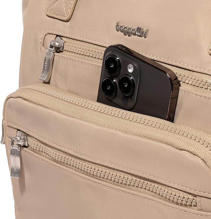 Baggallini Chelsea Laptop Backpack, Taupe Twill