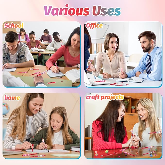 15 Pieces Beadable Pens - Beaded Pens Plastic Diy Black Ink Ballpoint Pens Bulk - Bead Pens Suitable For Teacher, Students, Office, School, Graduation Gift Supplies（Red）