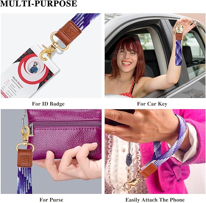 Fishent Stretchy Wristlet Keychain,Braided Cute Wrist Lanyards for Keys, Key Chain Holder for Women Men, Wrist Strap Keychain for Car Keys Phone Camera Wallet ID Badges Card (Gradient Purple)