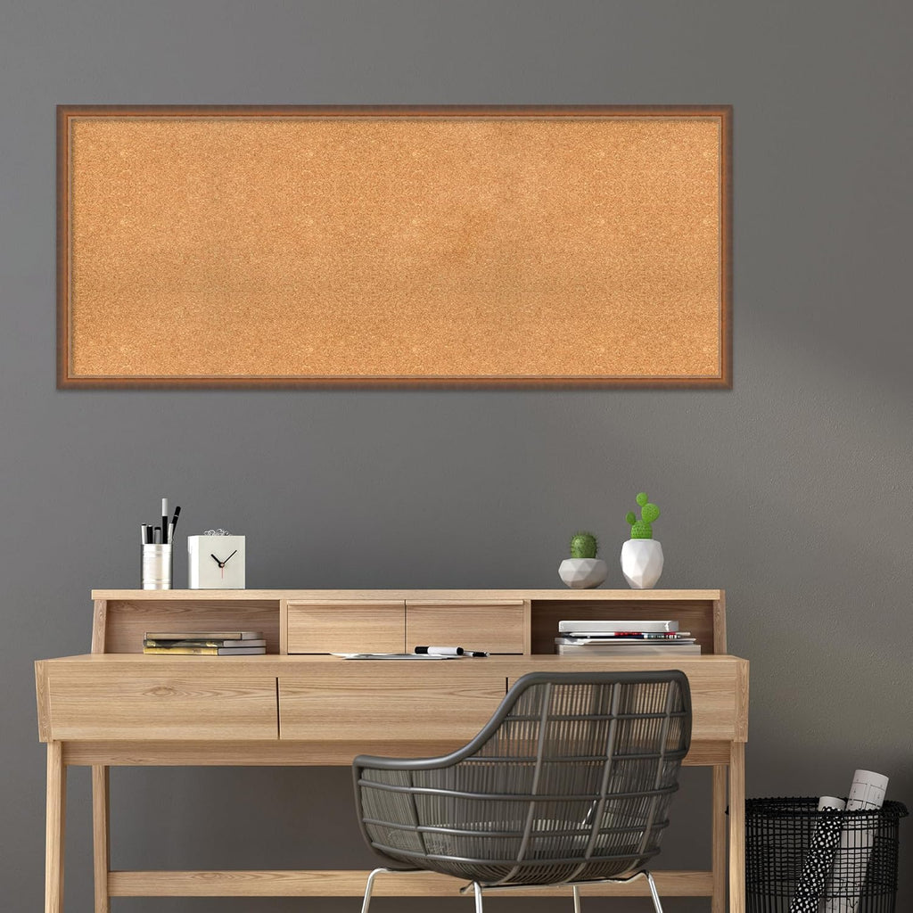 Amanti Art Natural Cork Board for Wall, 26x62 Vision Board with Bronze Frame, Oversize Corkboard Office Decor for Home Organization, Modern Corkboard Pinboard to Display Items for Home Organization