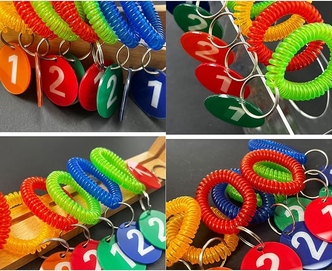 Pack of 36 Colorful Spring Spiral Wrist Coil Key Chain, Wristband Key Ring (Red)