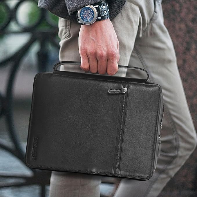 Polare Napa Leather Bible Cover Church Bag Bible Protective Book Holder Carrying Case Folder Organizer Portfolio, Black