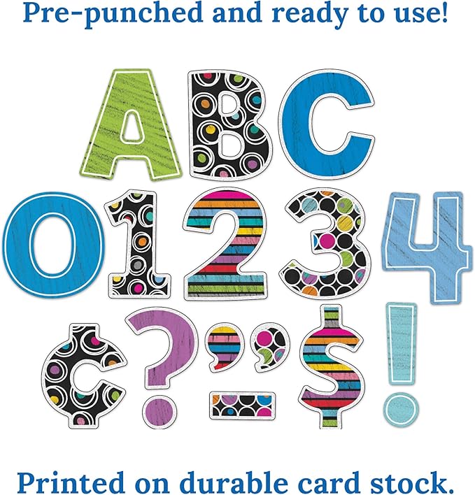 Carson Dellosa 76 Piece 4 Inch Colorful Chalkboard Bulletin Board Letters for Classroom, Uppercase Alphabet Letters, Numbers, Punctuation & Symbols, Cutout Letters for Bulletin Boards