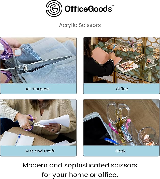 OfficeGoods 9” Stainless Steel Acrylic Scissors for Office and Home - Aesthetic and Sharp All Purpose Scissors, Perfect for Sewing, Arts and Crafts - Purple Silver Metal