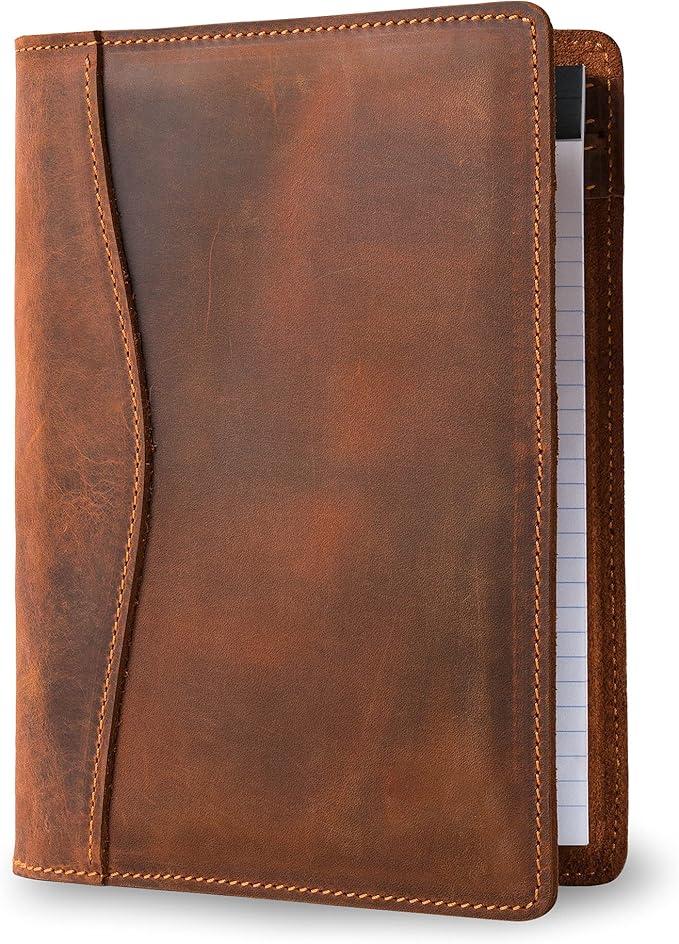 PEGAI Handmade 100% Leather Padfolio | Junior Legal Pad Folder Organizer for Business School Office Conference | Resume Interview Document Organizer Folio | Eriksen (Mahogany Brown)
