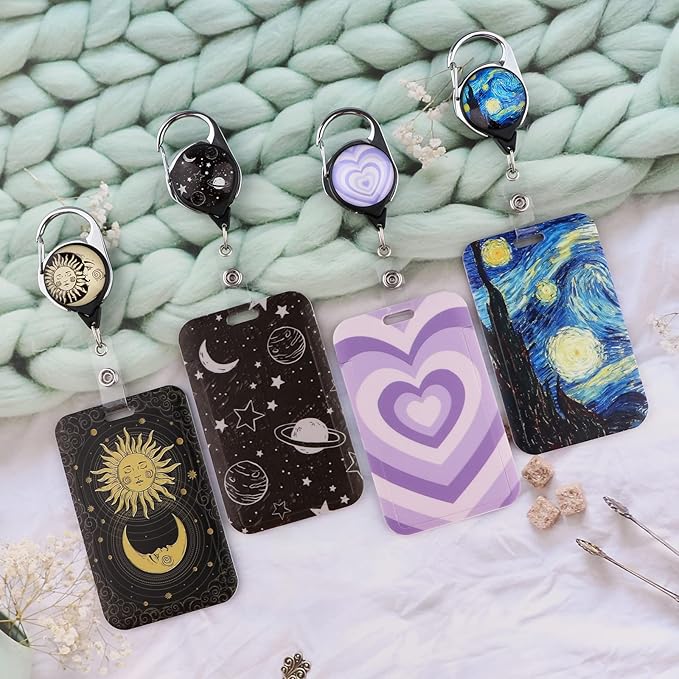 Blue Art Starry Night Lanyard for Keys ID Badge Holder Lanyard & Retractable Badge Reel Clip Cool Van Gogh Key Lanyard for Women Men Girls for ID Badges Nurse Neck Lanyard ID Holder