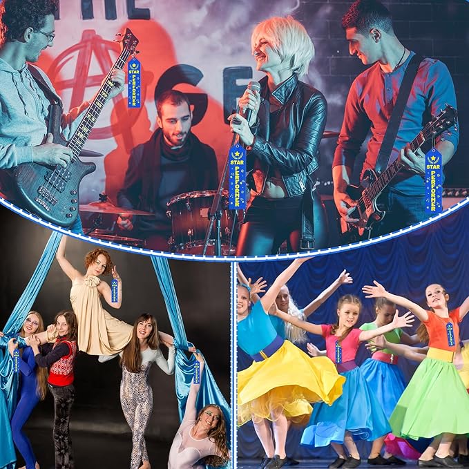 50 Pcs Star Performer Award Ribbons 8 x 2 Inches Blue Performer Ribbons with Cards and Strings Performance Prizes Bookmark Style Awards for Stage Competitions Class Activities