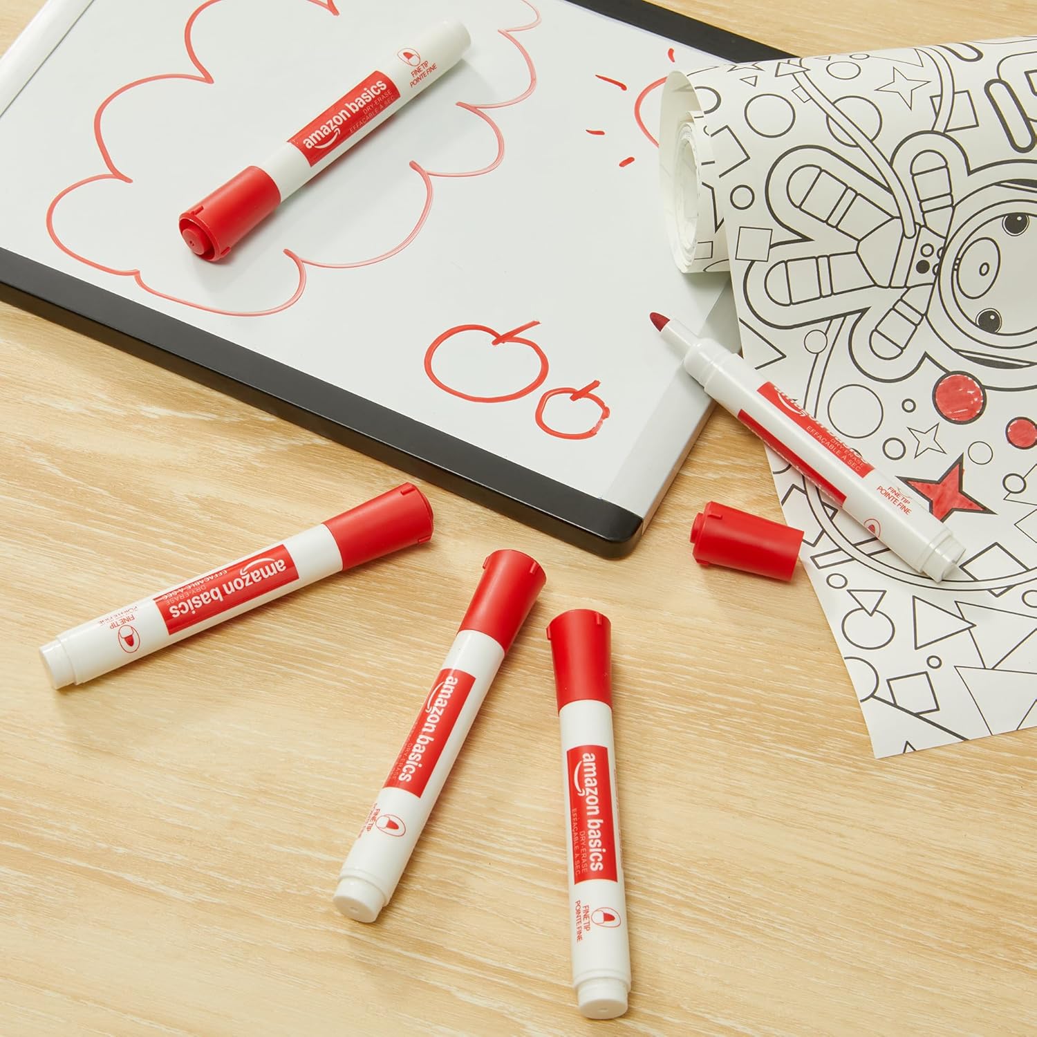 Amazon Basics Low-Odor Dry Erase Whiteboard Markers, Fine Tip, Red, 36 Count