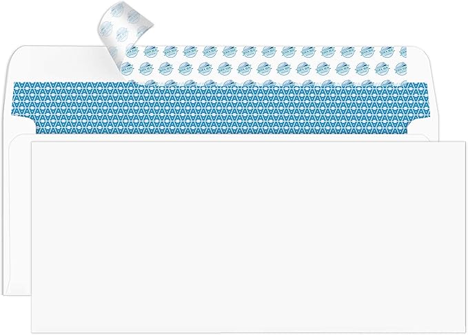 Aimoh #10 Security Self-Seal Envelopes - 1 Case - 5 Packs - 2500 Envelopes, Windowless, Security Tint Pattern, Quick-Seal Closure - EnveGuard - Size 4-1/8 x 9-1/2 Inches - White - 24 LB (34010-CS)