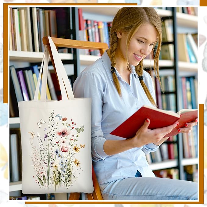 Sweetude 8 Pack Christmas Book Club Gifts Book Lovers Tote Bag Bulk Bookish Canvas bag Librarian Readers Gifts for Women(Butterfly)