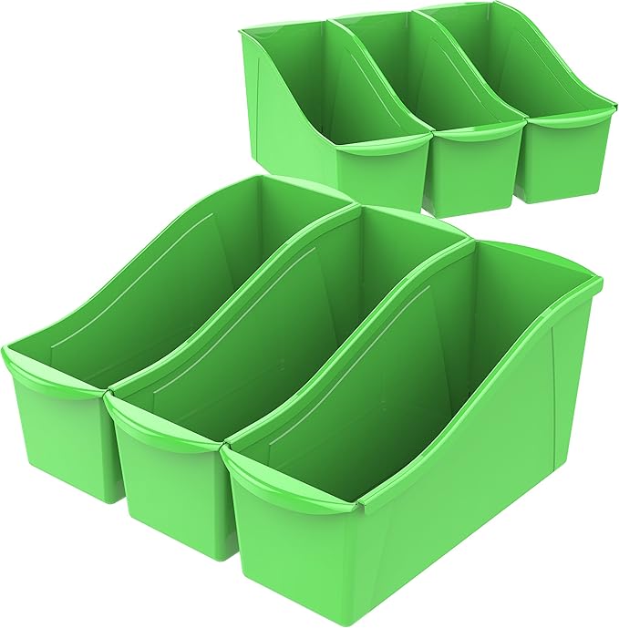 Storex Interlocking Plastic Book Bin Organizer for Home Office Classroom Blue 6-Pack 71101U06C and Green 6-Pack 71104U06C