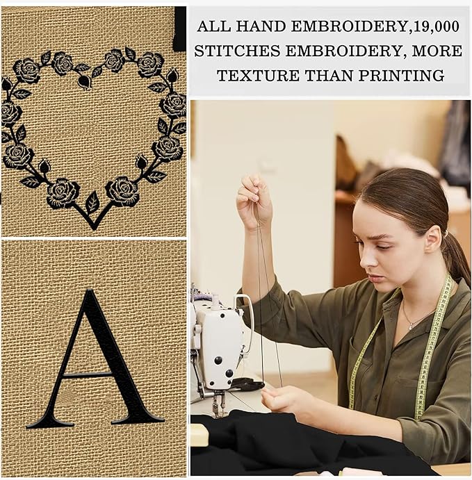 YOOLIFE Christmas Gifts for Women - Initial Jute Tote Bag & Makeup Bag, Birthday Gifts for Women Her Mom Teacher Friend