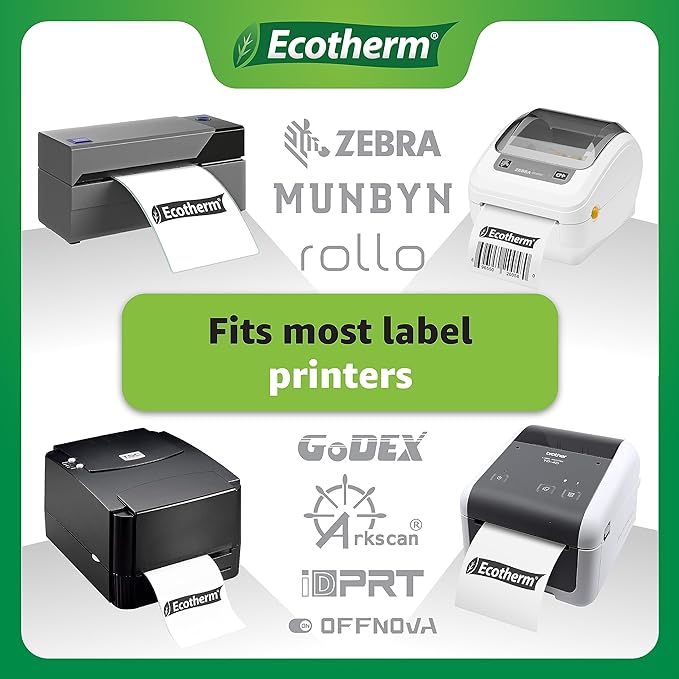 2.25" x .75" Thermal Labels | 6 Rolls | 19890 Labels | fits Zebra, Munbyn, Rollo, Godex, Arkscan, iDPRT, Offnova Thermal Label Printers and More | Blank White Adhesive Stickers by Ecotherm