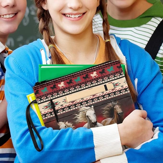 COEQINE Horse Book Cover with Zipper 9x11 Inch Large Capacity Book Sleeves Cover with Pen Holder Pocket for Portable Book Travel Book Lovers