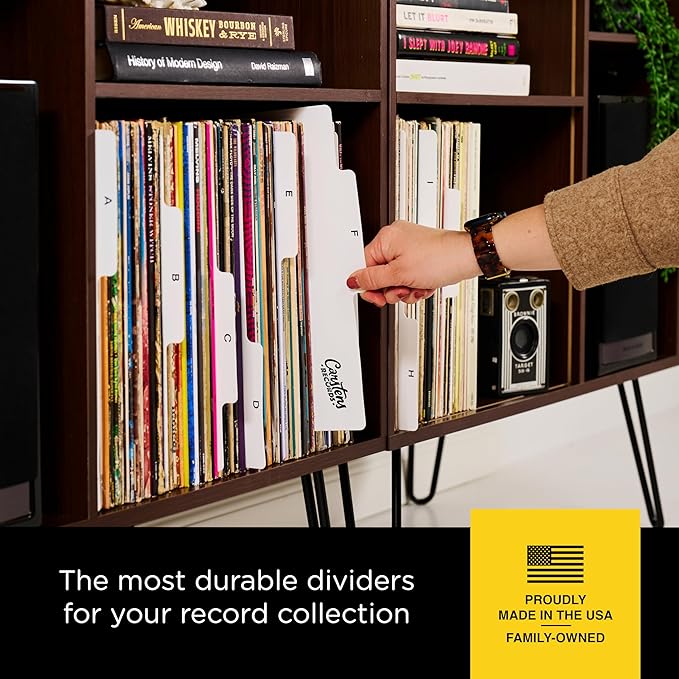 Heavy Duty Vinyl Record Dividers A-Z| 12" Record Dividers with Tabs | Pack of 26 Record Alphabet Dividers | White | Made in The USA | Vinyl Record Organizer Tabs for Top Browsing