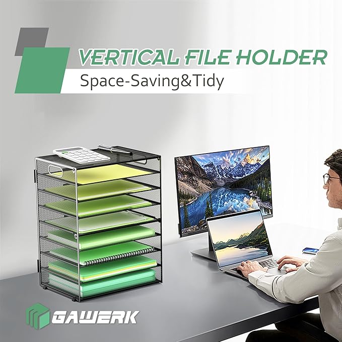 9-Tier Paper Organizer Letter Tray with Handle, Mesh File Organizer Paper Sorter Holder, Desk Organizer for Office Home School, Black