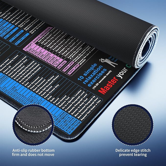 Waterproof mouse pad—Excel Cheat Sheet Desk pad—Contains Various commonly Use Office Software Such as Excel, Word, etc—Large XXL (35.45" x 15.75")|Office Keyboard and mouse pad|excel Shortcut mousepad