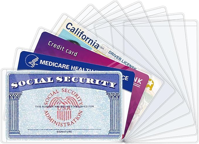 10 PCS Social Security Card Protector Sleeves/New Medicare Card Protector Sleeve/Credit Card Holder,31 Mil Soft Clear Plastic Card Sleeves, Waterproof SSN Card Protector