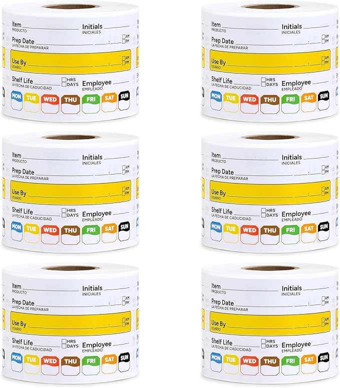 Restaurant Quality Shelf Life Food Rotation Labels, 2” x 3” Self-Adhesive Removable Freezer Food Labels Stickers, Perfect for Reusable Containers, Easy to Remove, Food Safety Date Sticker (6 PCS)