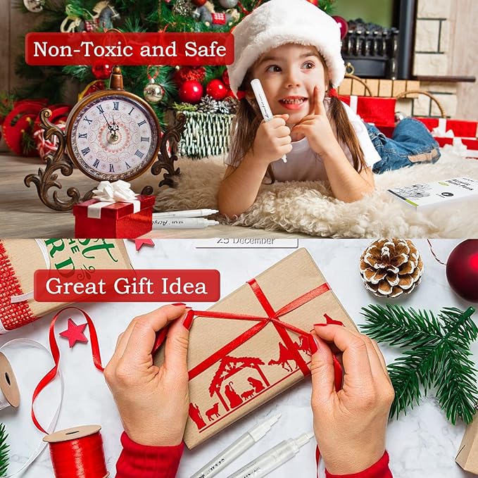 SFAIH White Paint Markers Paint Pens - 12 Pack Acrylic Permanent Marker for Rock Painting, Wood, Metal, Fabric, Plastic, Canvas, Glass, Ceramic, Art Projects, 2-3MM Medium Tip & 0.7mm Extra Fine Tip