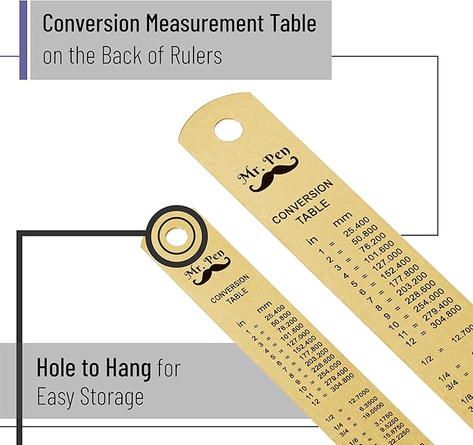 Mr. Pen- Steel Rulers, 2 Pack, 6" and 12", Gold, 6 Inch Ruler Metal Rulers, Small Metal Ruler 6 Inch Metal Ruler Thin Flat, Stainless Steel Ruler 12 Inch, Centimeter Ruler, Steel Ruler 12 Inch