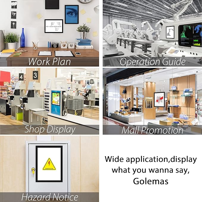 Magnetic Sign Holder, 8.5 x 11 Wall Mount Self Adhesive Document Display Frames, Double Sided Display for Glass Window (Black, 2pack)