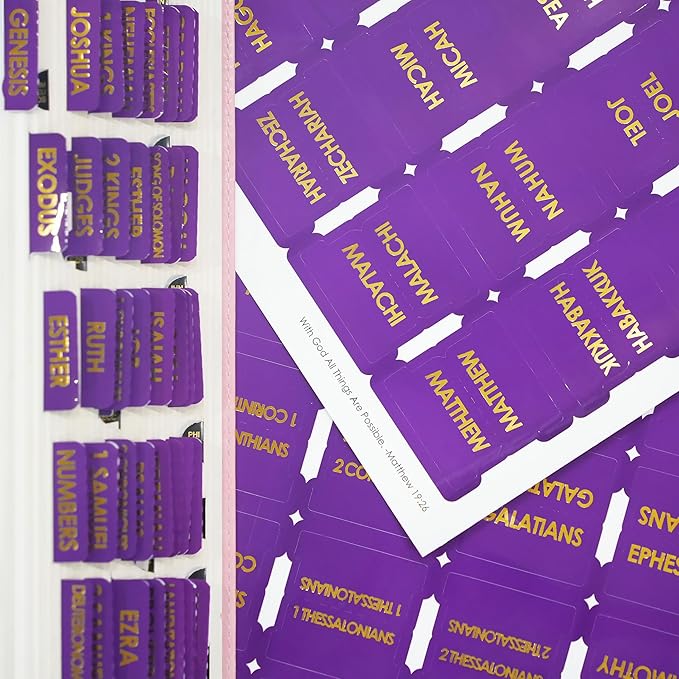 Bible Tabs for Study Bible, New & Old Testament Tabs Matte Laminated Bible Book Tabs Bible Journaling Supplies for Women(Large Print, Easy to Read) (Purple-1)