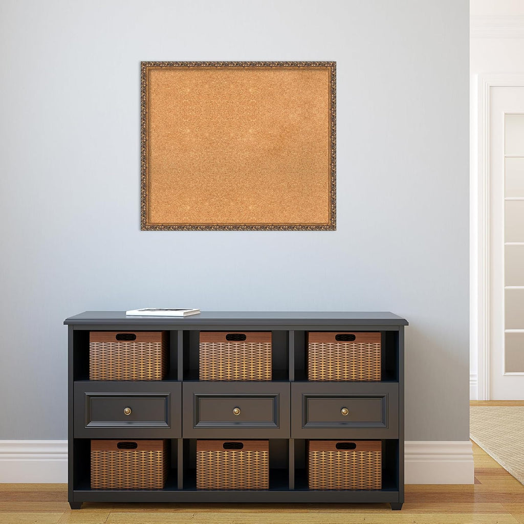 Amanti Art Natural Cork Board for Wall, 26x30 Vision Board with Bronze Frame, Large Corkboard Office Decor for Home Organization, Traditional Corkboard Pinboard to Display Items for Home Organization