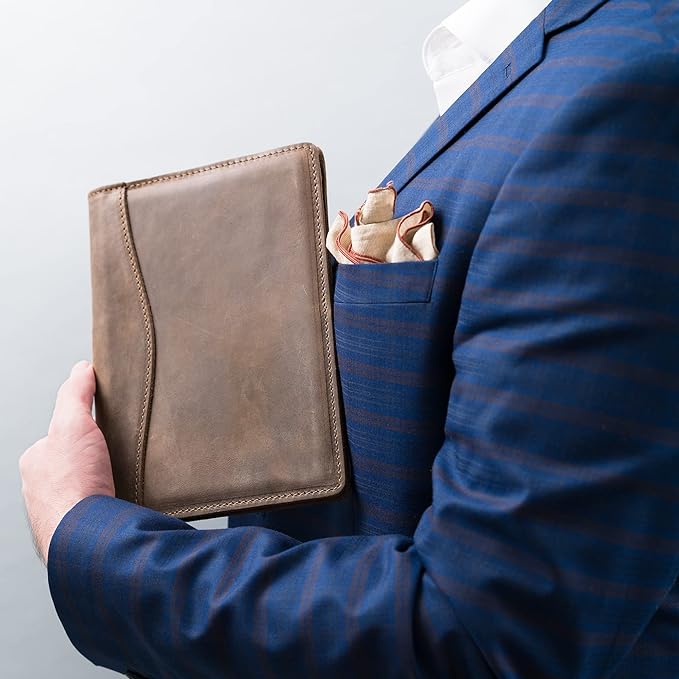 PEGAI Handmade 100% Leather Padfolio | Junior Legal Pad Folder Organizer for Business School Office Conference | Resume Interview Document Organizer Folio | Eriksen (Sand Brown)