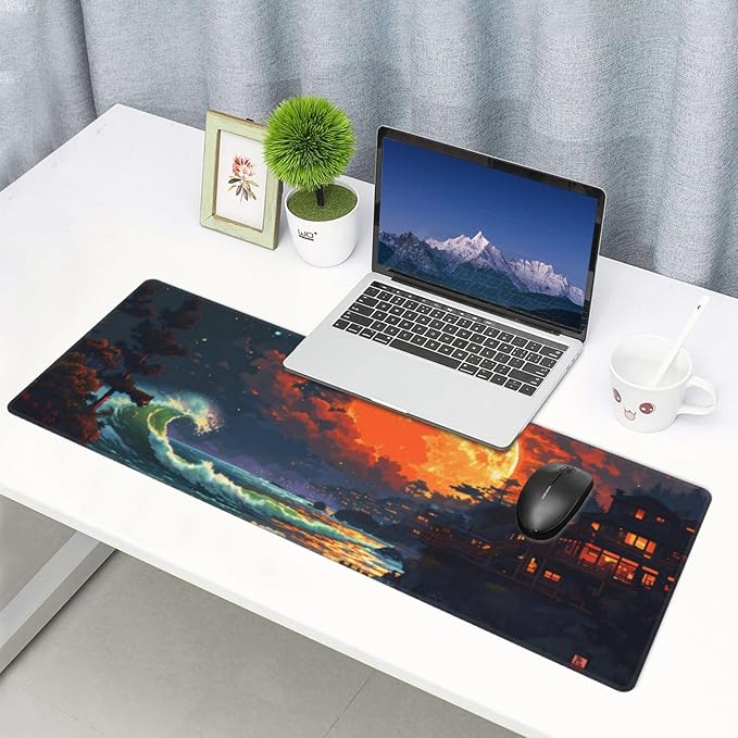 Gaming Mouse Pad Desk Pad,Extended Big Mouse Pad,31.5x11.8 Inch Long Computer Keyboard Mouse Mat Mousepad with 3mm Non-Slip Base and Stitched Edge for Gaming and Office… (Oil Painting)