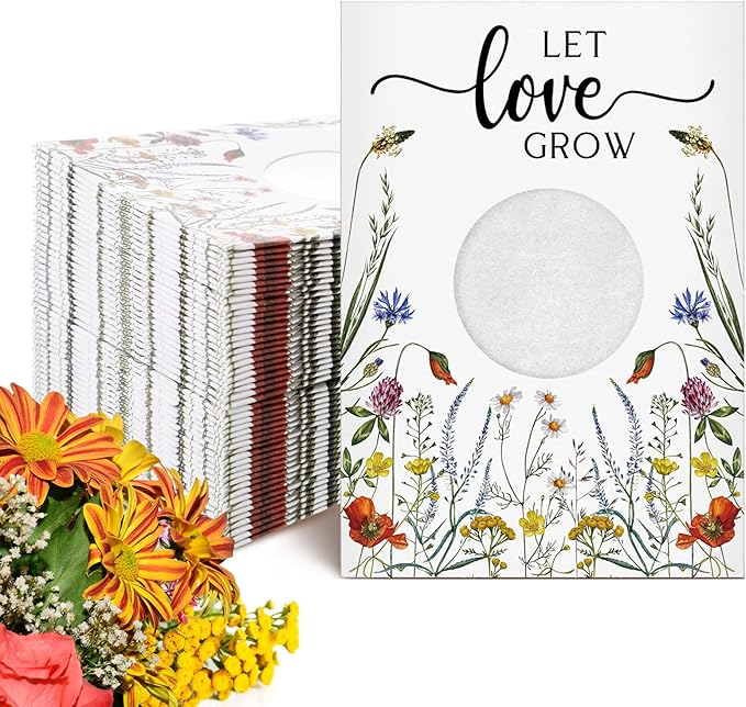 Fumete 100 Pcs Let Love Grow Seed Packets Wedding Favor for Guests Bulk Seed Envelope Kraft Bag with Window Flower Resealable Seed Storage Packets for Wedding Party Favors Bridal Shower No Seed