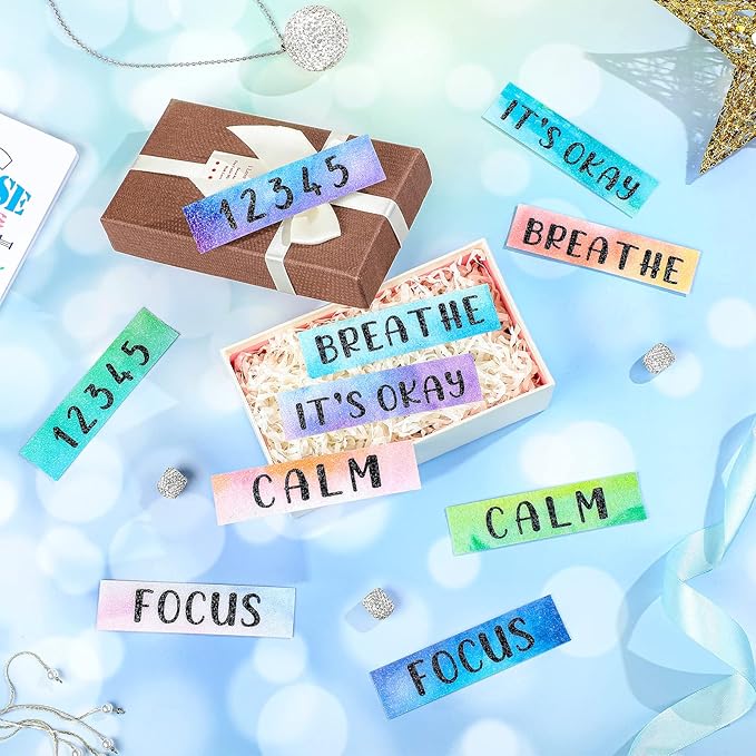 Laumoi 50 Pcs Anxiety Sensory Stickers Textured Calming Strips Tactile Rough Sensory Calm Stickers Adhesive Textured Tape Fidget Pack Anti Stress Strips for Adults(Watercolor Style)