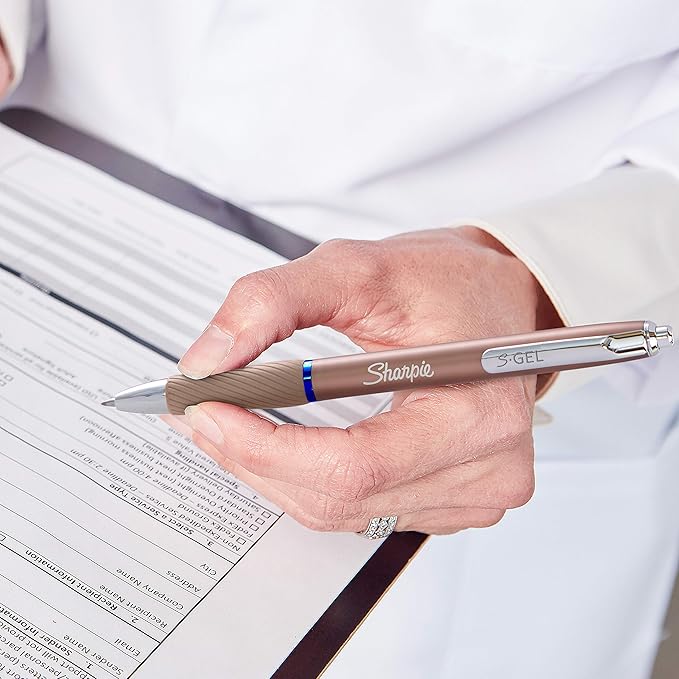 Sharpie S-Gel, Gel Pens, Sleek Metal Barrel, Champagne, Medium Point (0.7mm), Black Ink, 4 Count