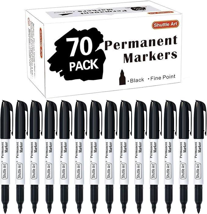 Shuttle Art Permanent Markers, 70 Pack Black Permanent Marker set,Fine Point, Works on Plastic,Wood,Stone,Metal and Glass for Doodling, Marking