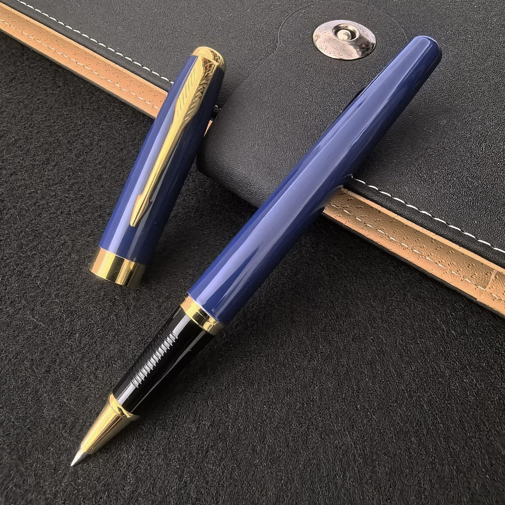 HSK Ballpoint Pens Executive Fountain Pen with Gold Trim, Gift Box Set, Available in Black, Red, Navy Blue,Black Refill Line width 0.5mm (Blue)