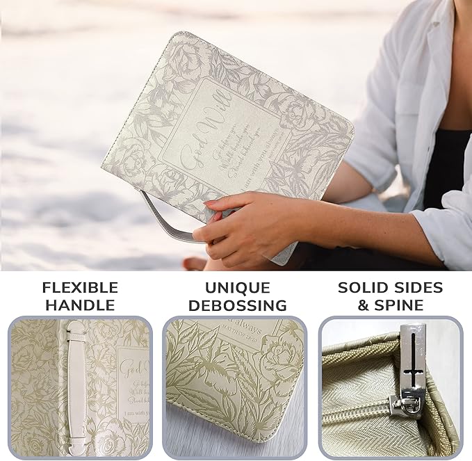 DEHITE Briefcase for Women – Leather Carrying Bag Large Size – | Fits Book 7 x 10.1 x 1.9 in | Pen Slots | Zippered Pocket | Premium Faux Leather | – Beige Christian Gift Accessory