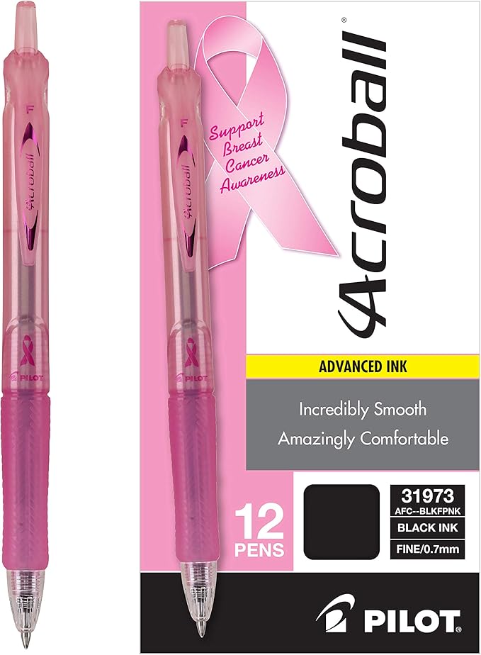 PILOT Acroball Colors Advanced Ink Refillable & Retractable Ball Point Pens, Fine Point, Black Ink, 12-Pack (31973)