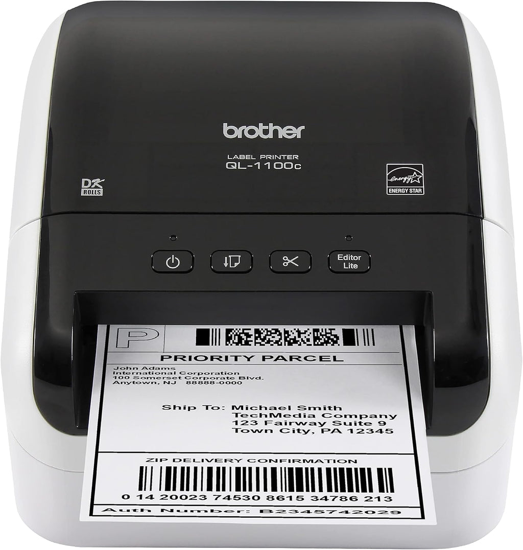 Brother QL-1100c Wide Format Label Printer, Shipping & Postage Labels 4” x 6”, Barcode & QR Code, High Speed, Direct Thermal Printing, Compact, uses DK Drop-in Label Rolls, USB Connectivity
