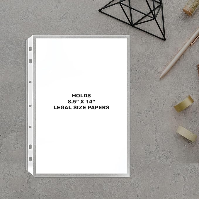 Performore 100 Pack of 8.5x14 Legal Size Heavyweight Clear Sheet Protectors, Plastic Legal Paper Sleeves, Clear Archival Quality, Long Sheet Protectors for Binders Documents