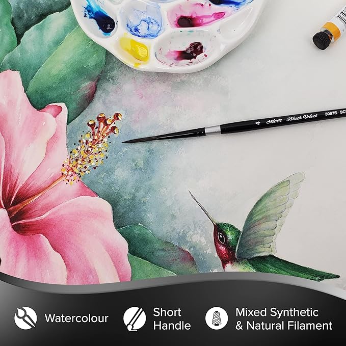 Silver Brush Limited 3007S -4 Black Velvet Script Liner Paintbrush for Watercolor, Gouache, Inks, & Dyes, Size 4, Short Handle