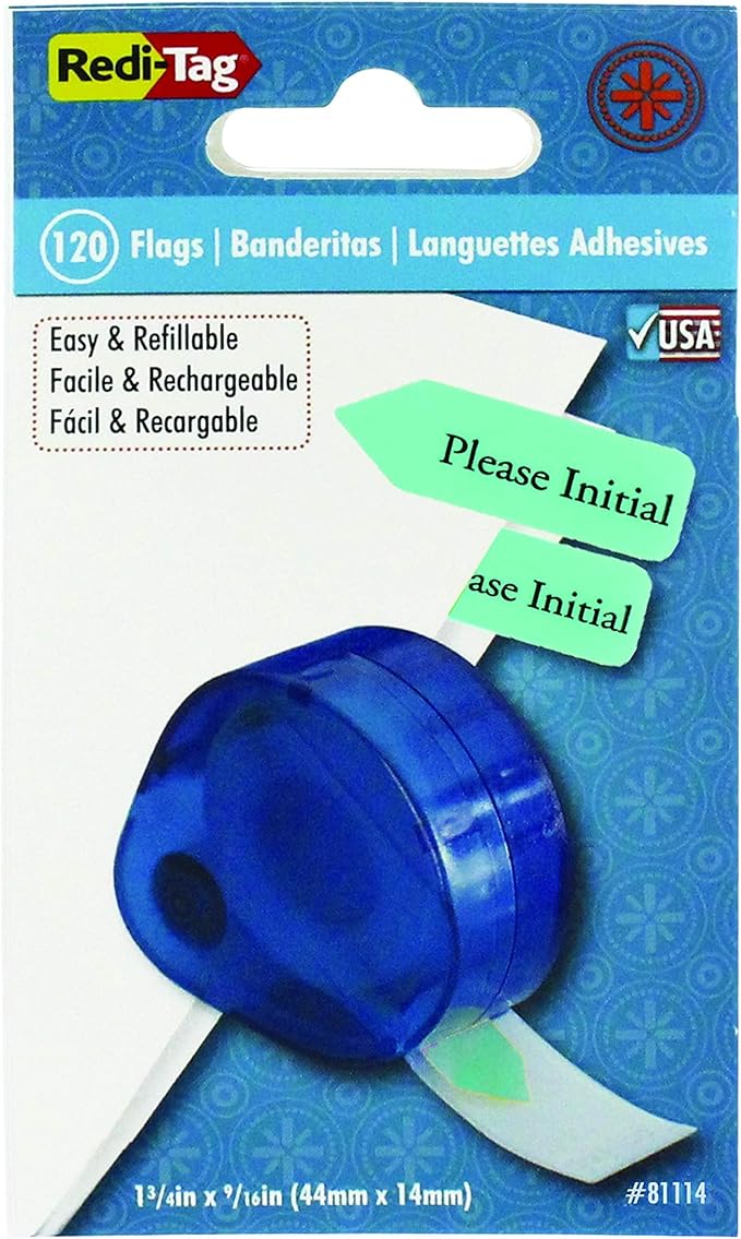 Redi-Tag Please Initial Printed Arrow Dispenser Flags, 120 Flags per Dispenser, 1-7/8 x 9/16 Inches, Mint (81114) (Pack of 2)