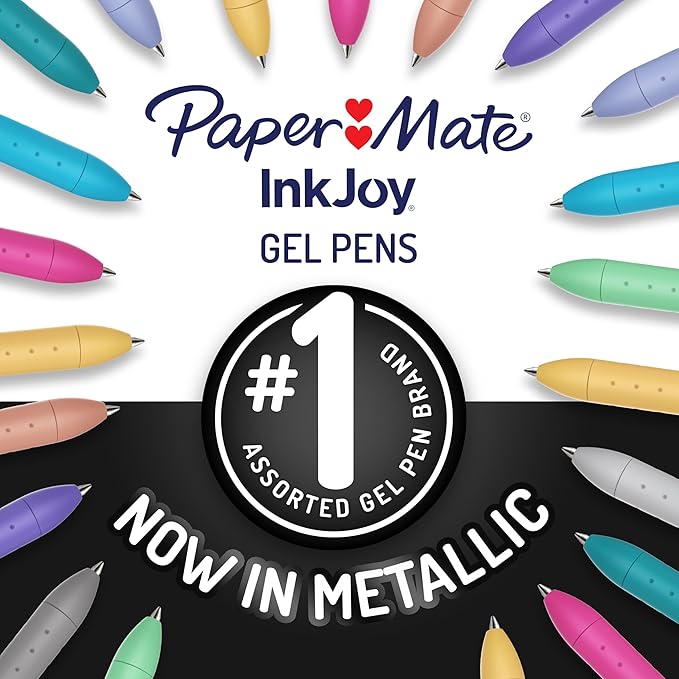 Paper Mate InkJoy Gel Pens, Metallic Pens, Retractable, Medium Point, (0.8mm) Assorted Colors, 6 Count