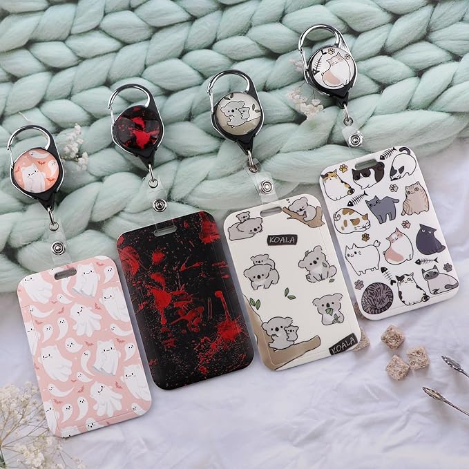 Red & Black ID Lanyard Badge Holder & Retractable Badge Reel Clip Horror Halloween Keychain Lanyard for Women Men Teens for ID Badges Cool Goth Key Lanyard ID Holder